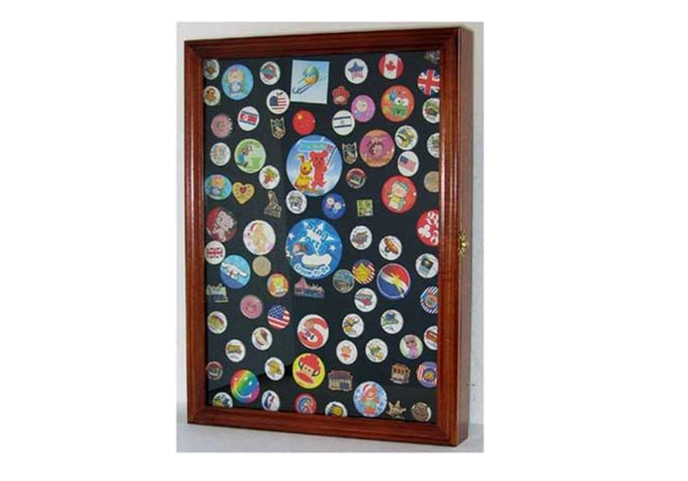 DisplayGifts Collector Medal Lapel Pin Shadow Box Display Case Holder  Cabinet Shadow Box PC01 Cherry Finish
