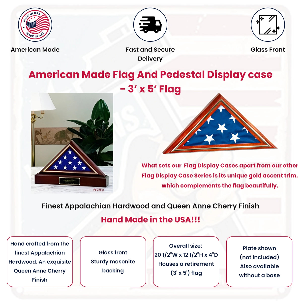 American Made Flag And Pedestal Display case- Size 5'x9.5'