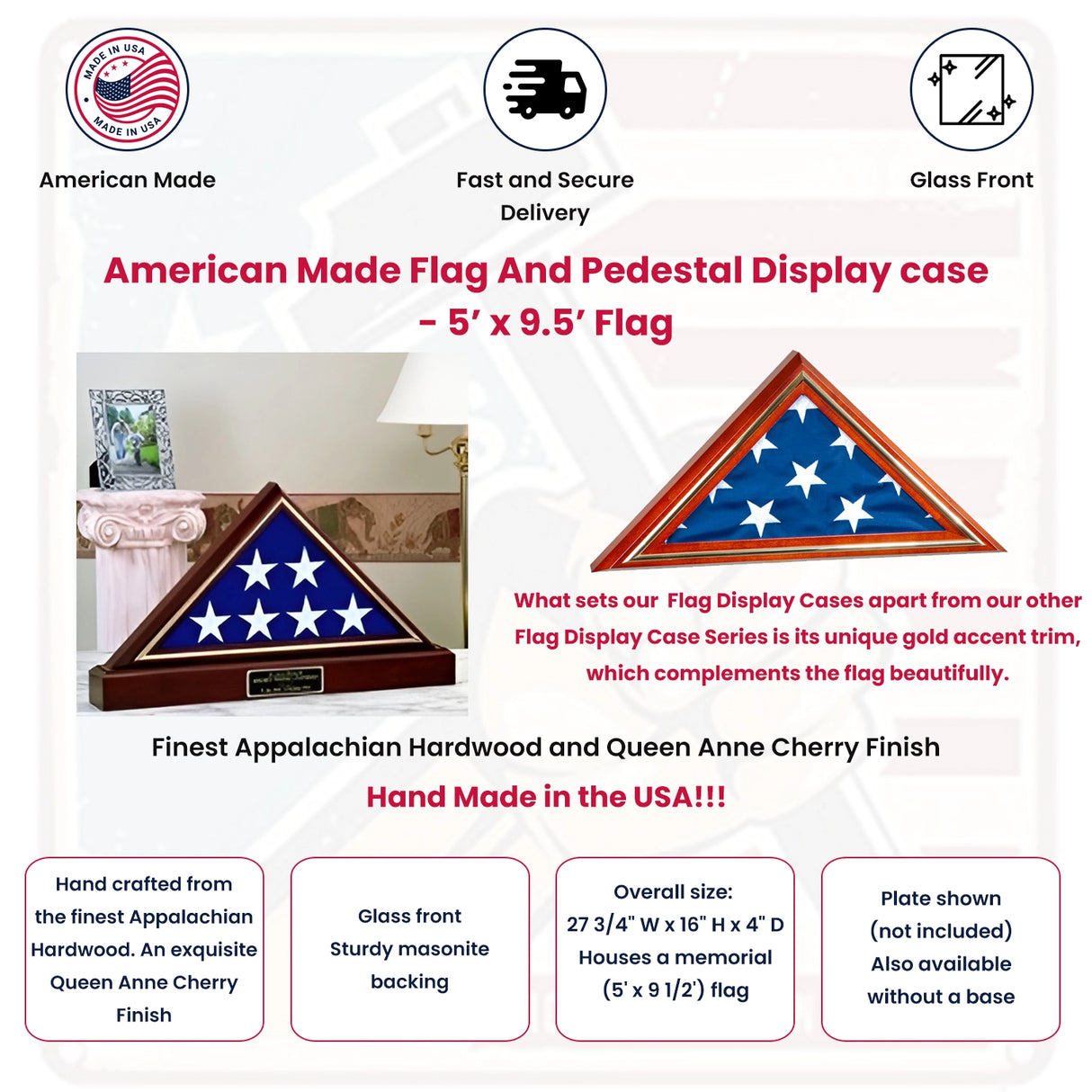 American Made Flag And Pedestal Display case-Size 5'x8'