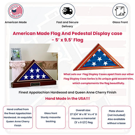 American Made Flag and Pedestal Display Case - Size 3'x5'