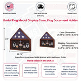 Burial Flag Medal Display case, Ceremonial Flag display - Material Walnut.