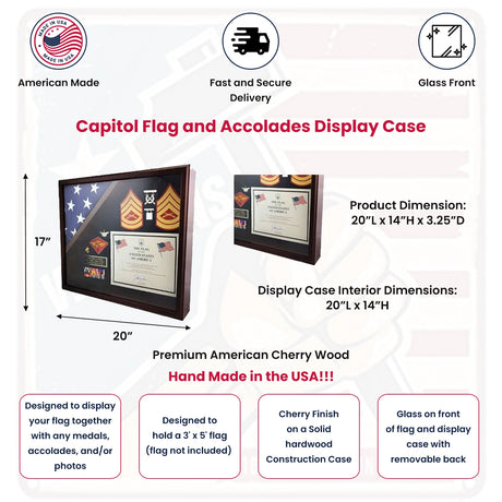 Capitol Flag and Accolades Display Case., , The Military Gift Store, Award Flag Display Cases (64)