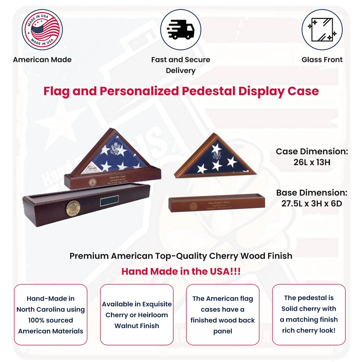 Flag and Personalized Pedestal Display Case