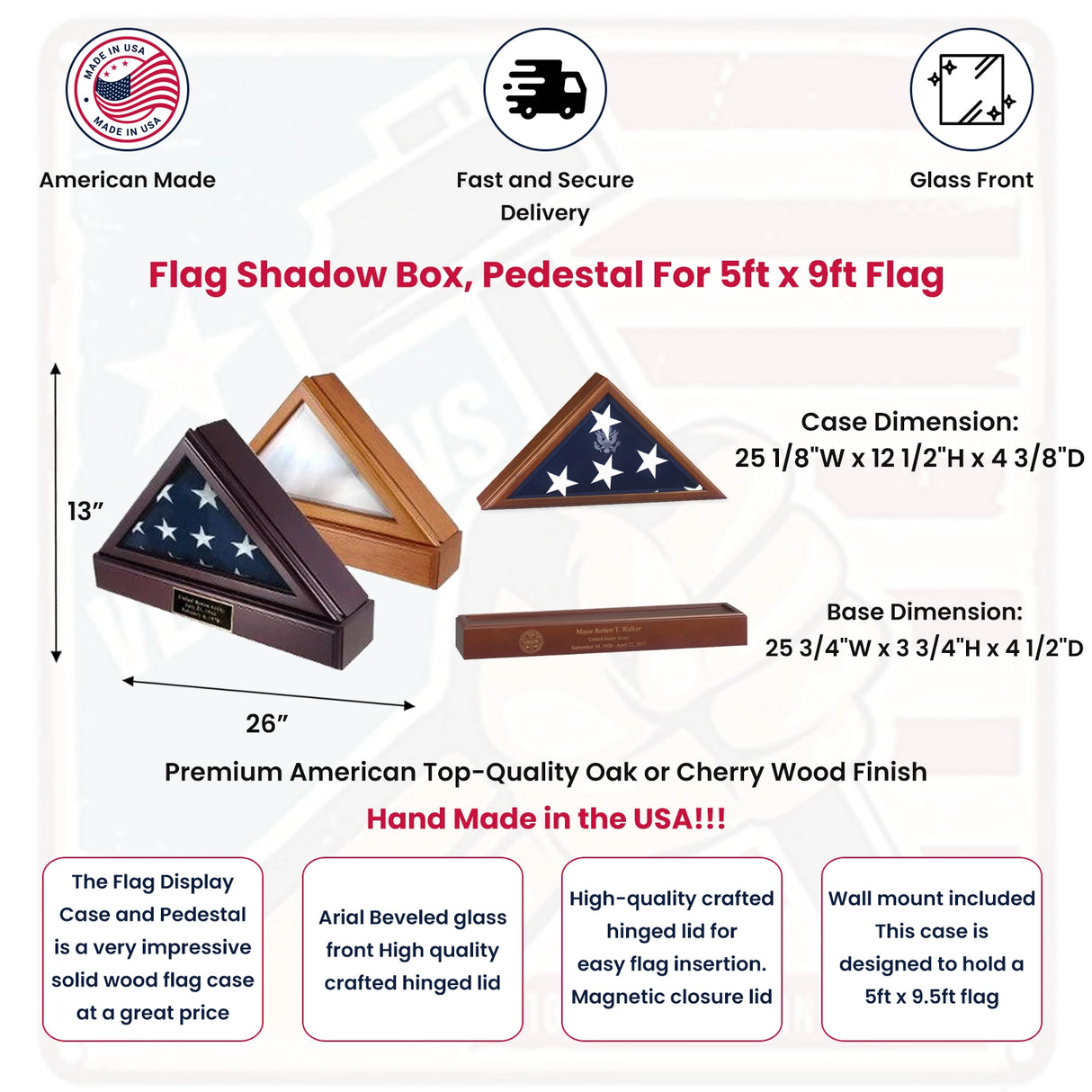 Officers Flag Display Case AND Pedestal for 3ft x5ft Flag, Oak or Cherry, Officers Flag Display Case AND Pedestal for 3ft x5ft Flag, The Military Gift Store, Flag Display Cases For 3'X5' Flag