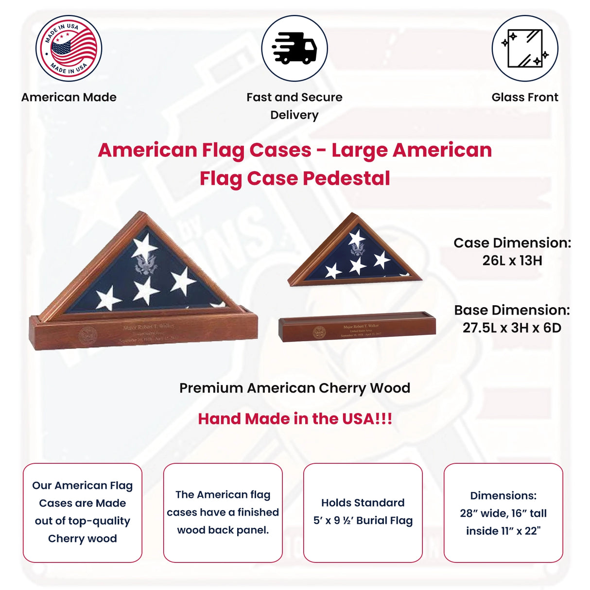 American Flag Case with Pedestal For 5' X 9.5' Burial Flag