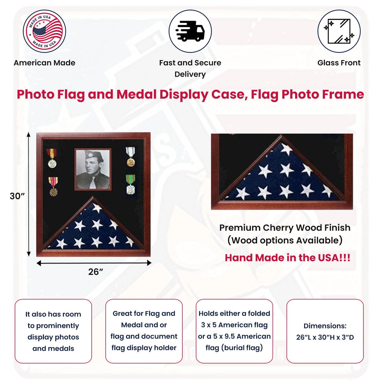 Photo Flag and Medal Display Case, Flag and Photo Frame