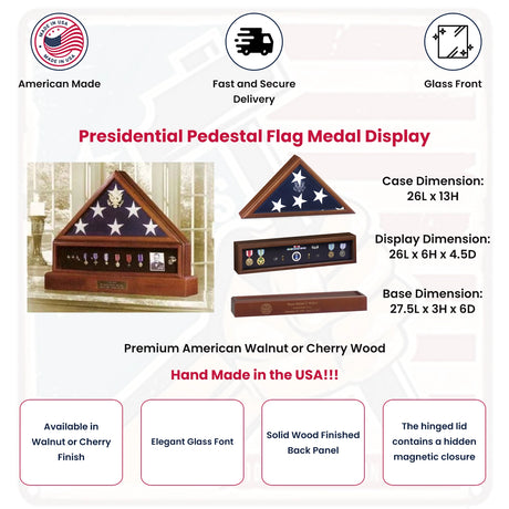 Presidential Pedestal Flag Medal Display - Cherry Material.