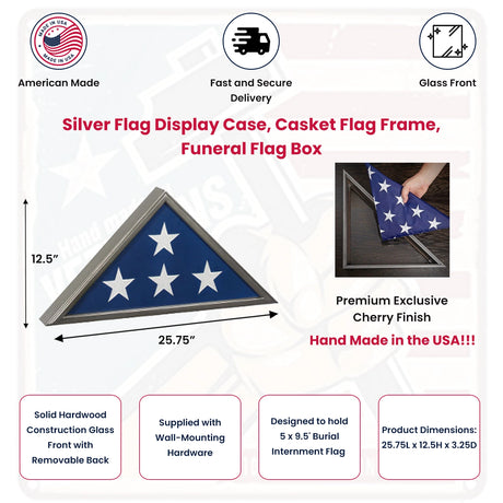 Silver Flag Display Case, Casket Flag Frame, Funeral Flag Box, , The Military Gift Store, Flag Case