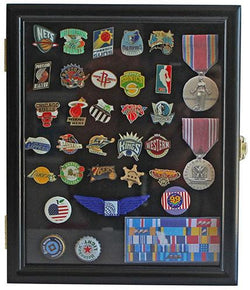 LARGE Display Case Shadow Box for Lapel Pin Medal Patches Ribbon Cherry  Finish