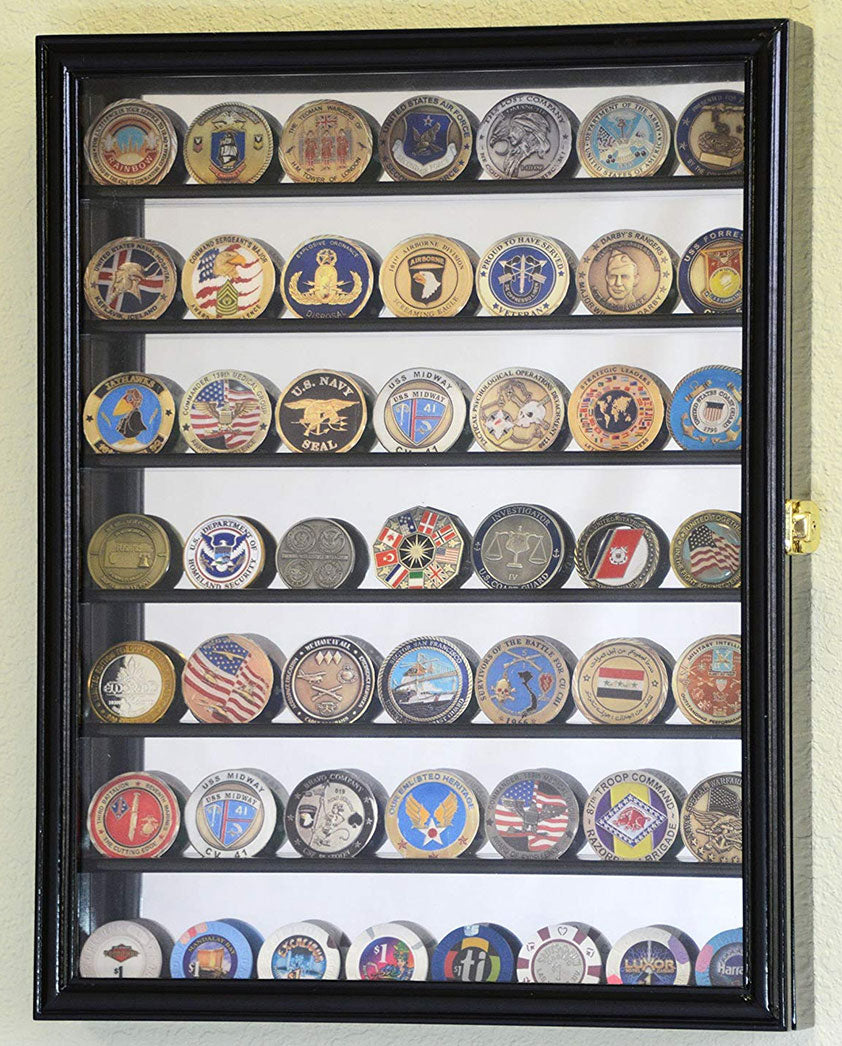 Mirrored Back Military Challenge Coin Display Case Cabinet Holders