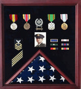 4 x 6 Flag Display Case Combination For Medals Photos - Cherry. - The Military Gift Store