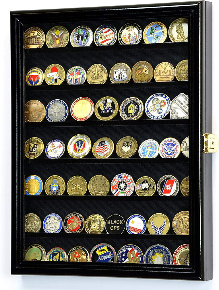 Military Challenge Coin Display Case Cabinet Holder Wall Rack