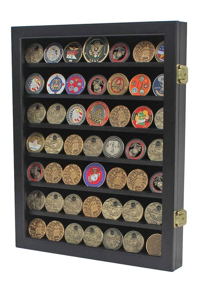 Military Challenge Coin Display Case Cabinet Poker Chip Rack The